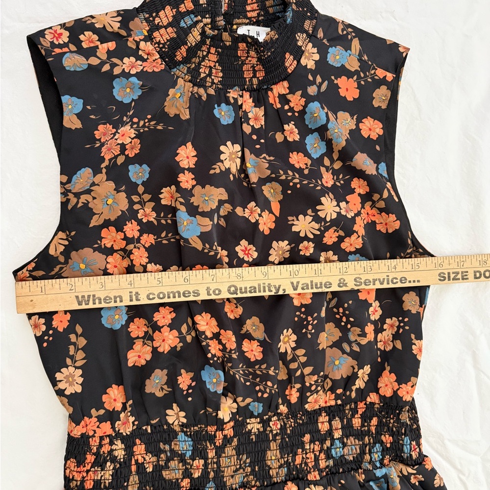 THML Black Midi Dress with Coral, Blue & Brown Floral Print - Picture 9 of 9